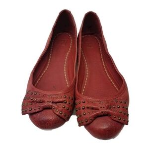 FRYE Carson Studded Bow Red Leather Ballet 8.5 M
